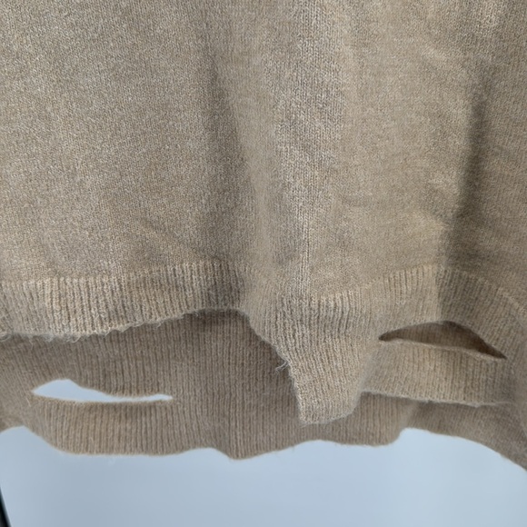 Entro Tan V-Neck denim sleeve contrast distressed sweater casual mixed material - Picture 10 of 13